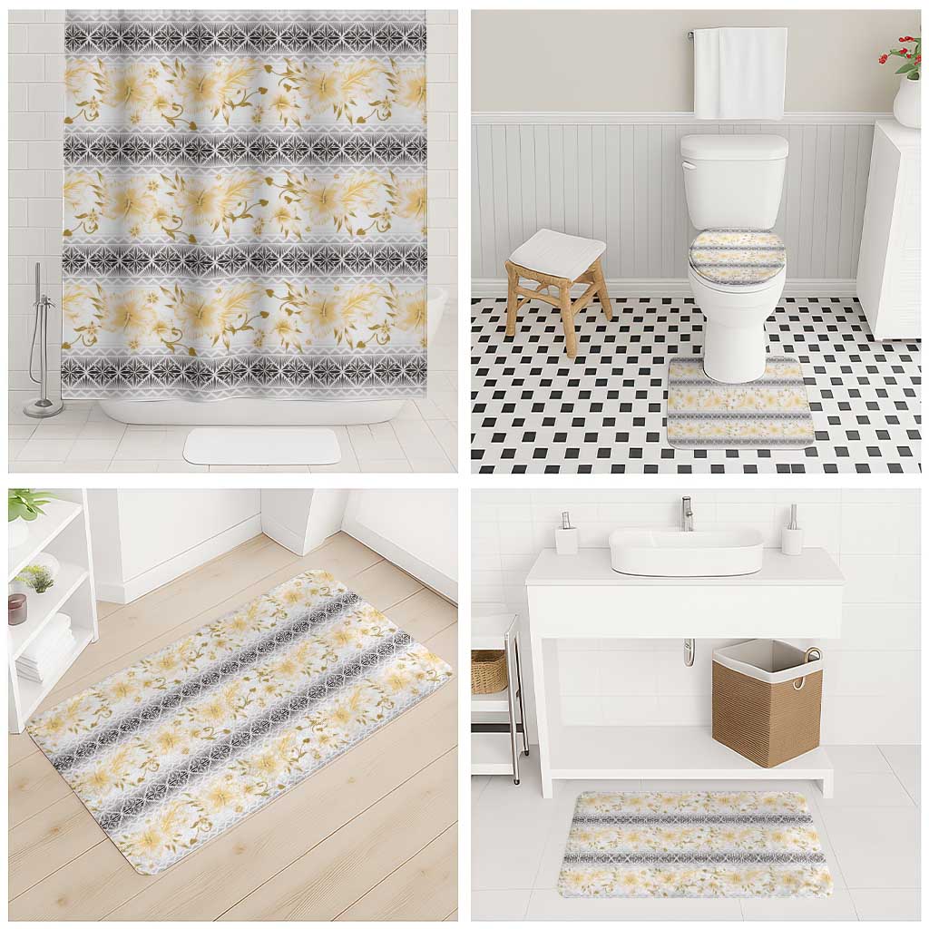 Samoa White Sunday Bathroom Set Samoan Tapa Yellow Hibiscus - Polynesian Pride
