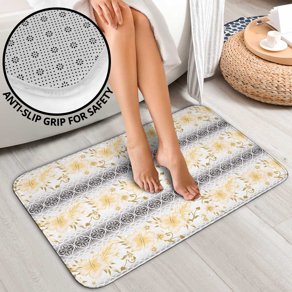 Samoa White Sunday Bathroom Set Samoan Tapa Yellow Hibiscus - Polynesian Pride