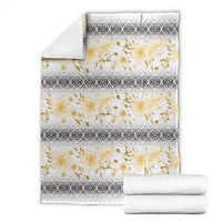 Samoa White Sunday Blanket Samoan Tapa Yellow Hibiscus - Polynesian Pride