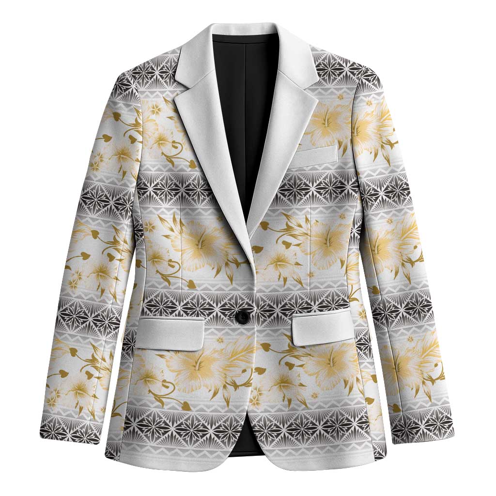Samoa White Sunday Blazer Samoan Tapa Yellow Hibiscus - Polynesian Pride