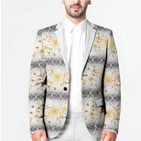 Samoa White Sunday Blazer Samoan Tapa Yellow Hibiscus - Polynesian Pride
