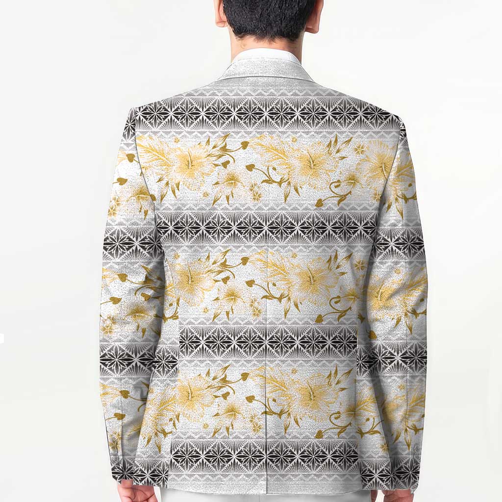 Samoa White Sunday Blazer Samoan Tapa Yellow Hibiscus - Polynesian Pride