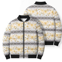 Samoa White Sunday Bomber Puffer Jacket Samoan Tapa Yellow Hibiscus - Polynesian Pride