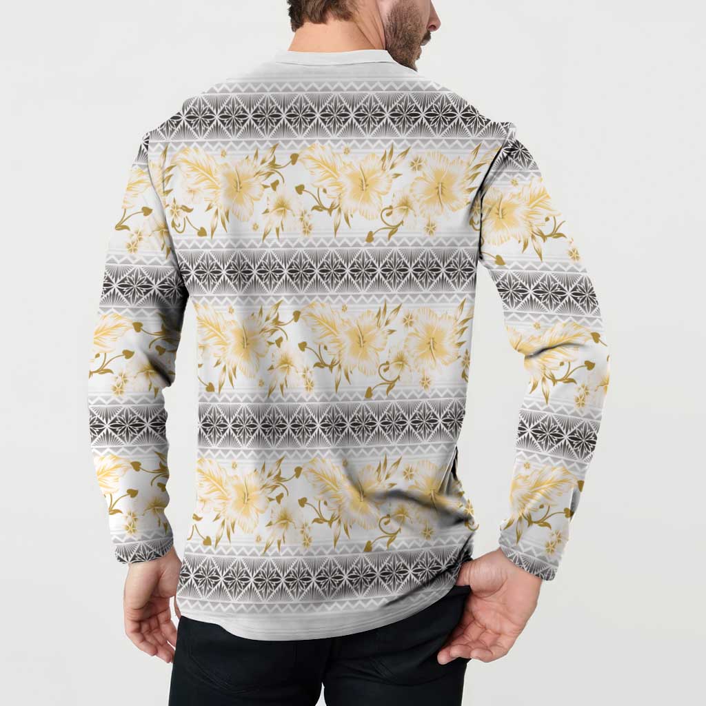 Samoa White Sunday Button Sweatshirt Samoan Tapa Yellow Hibiscus - Polynesian Pride