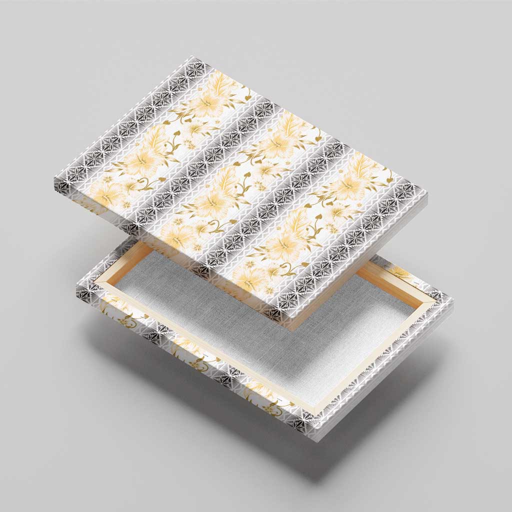 Samoa White Sunday Canvas Wall Art Samoan Tapa Yellow Hibiscus - Polynesian Pride