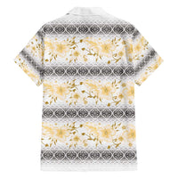 Samoa White Sunday Family Matching Long Sleeve Bodycon Dress and Hawaiian Shirt Samoan Tapa Yellow Hibiscus - Polynesian Pride