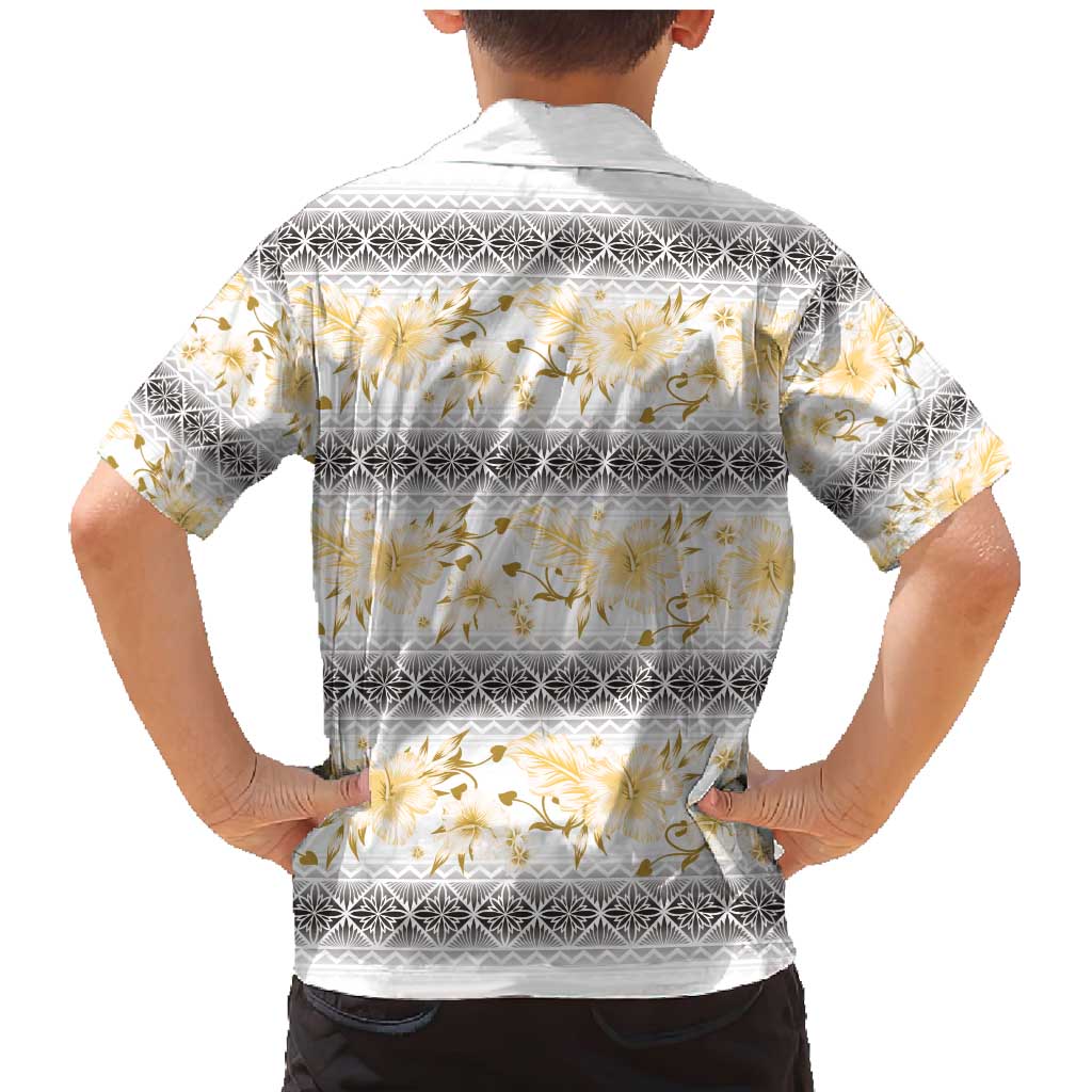 Samoa White Sunday Family Matching Mermaid Dress and Hawaiian Shirt Samoan Tapa Yellow Hibiscus - Polynesian Pride