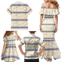 Samoa White Sunday Family Matching Mermaid Dress and Hawaiian Shirt Samoan Tapa Yellow Hibiscus - Polynesian Pride
