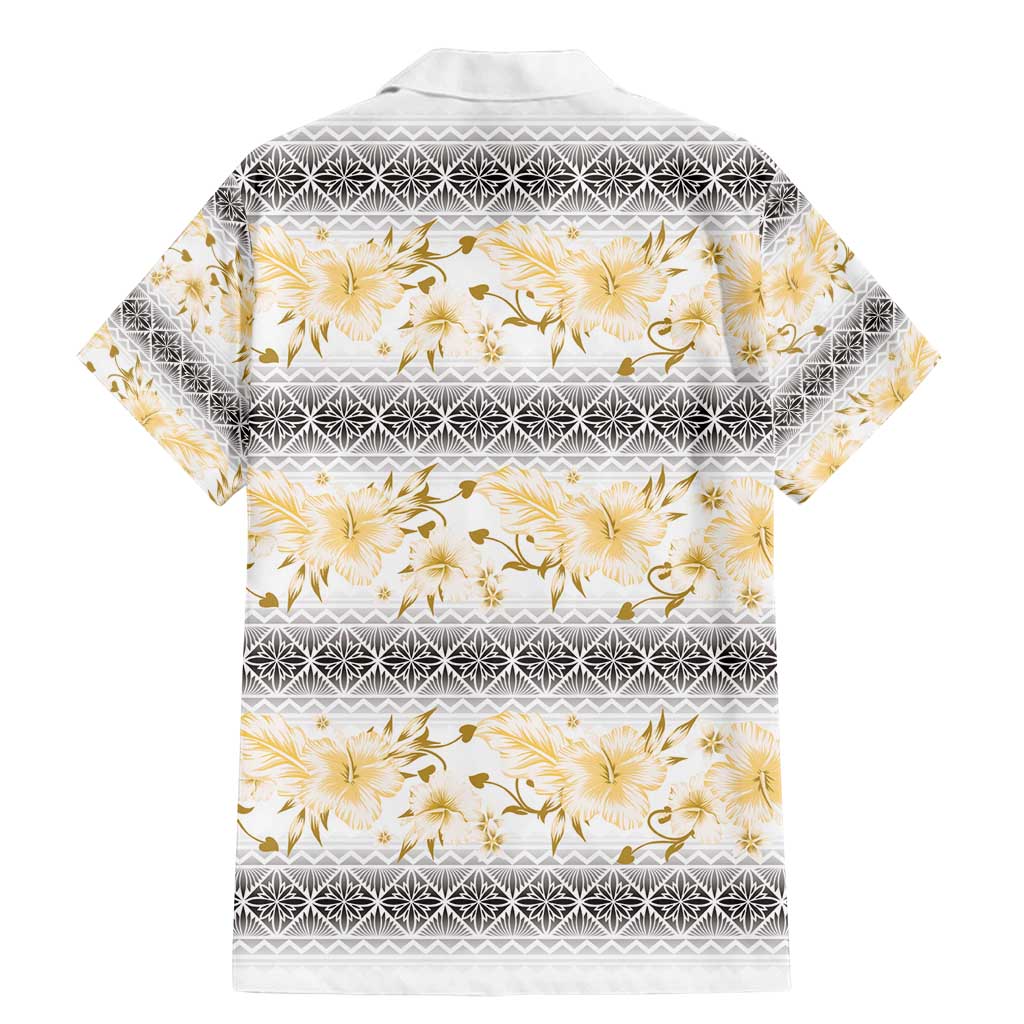 Samoa White Sunday Family Matching Mermaid Dress and Hawaiian Shirt Samoan Tapa Yellow Hibiscus - Polynesian Pride