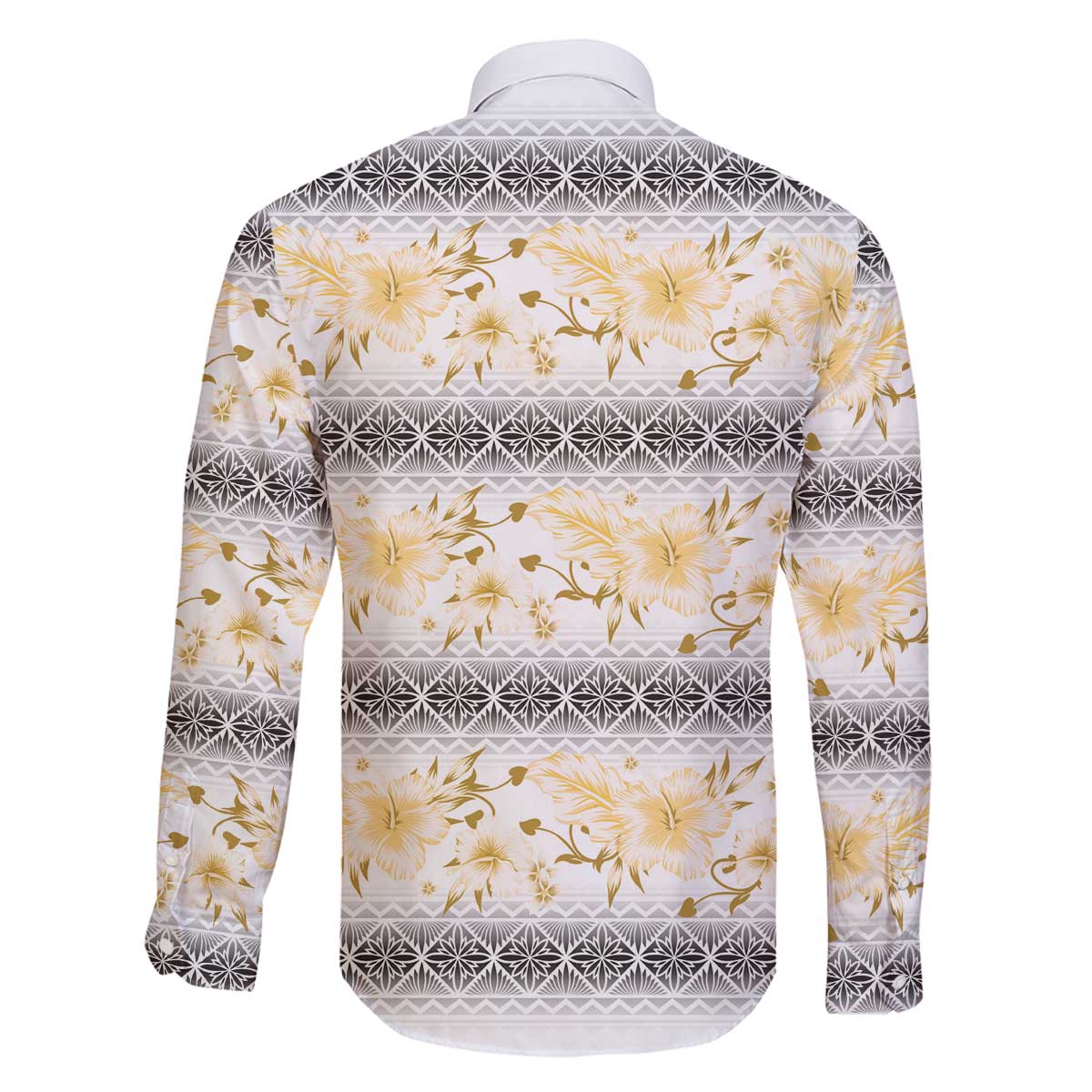 Samoa White Sunday Family Matching Off The Shoulder Long Sleeve Dress and Hawaiian Shirt Samoan Tapa Yellow Hibiscus - Polynesian Pride