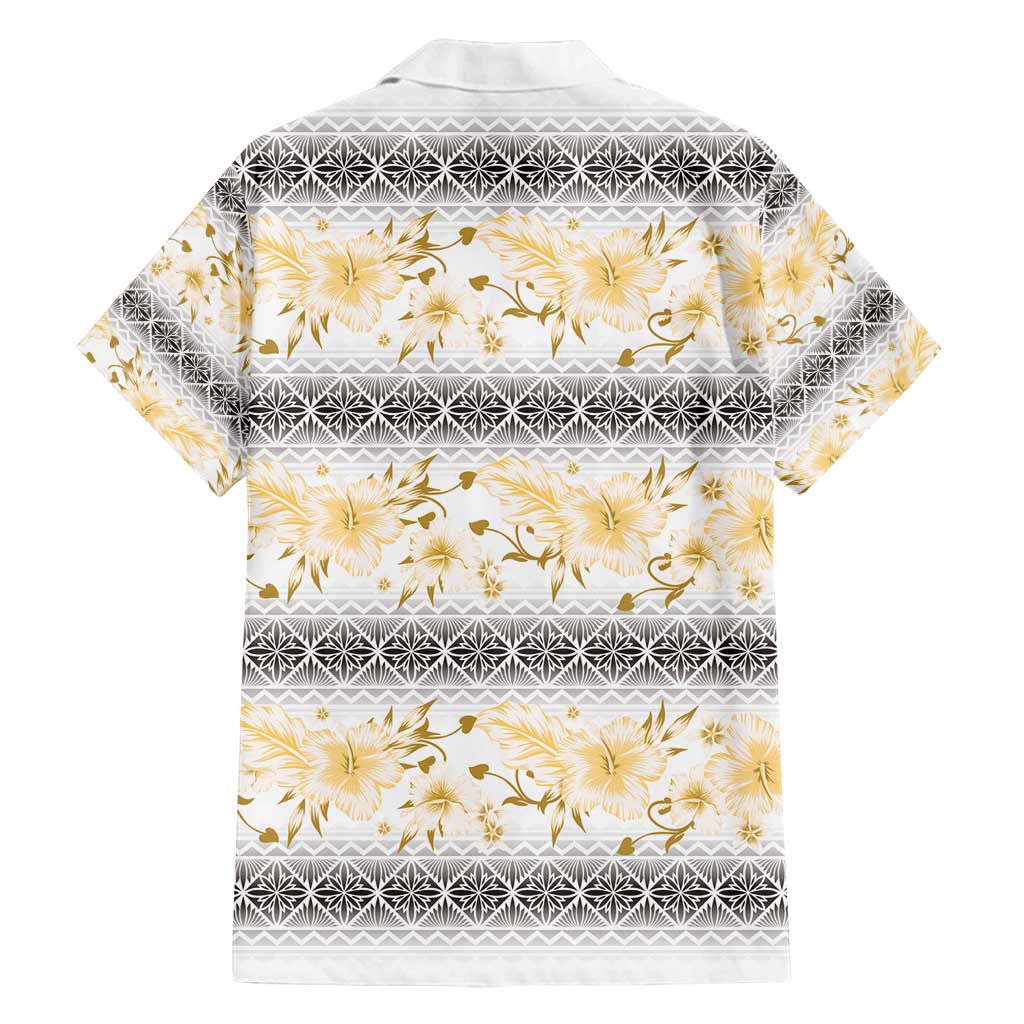 Samoa White Sunday Family Matching Puletasi and Hawaiian Shirt Samoan Tapa Yellow Hibiscus - Polynesian Pride