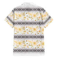 Samoa White Sunday Family Matching Short Sleeve Bodycon Dress and Hawaiian Shirt Samoan Tapa Yellow Hibiscus - Polynesian Pride