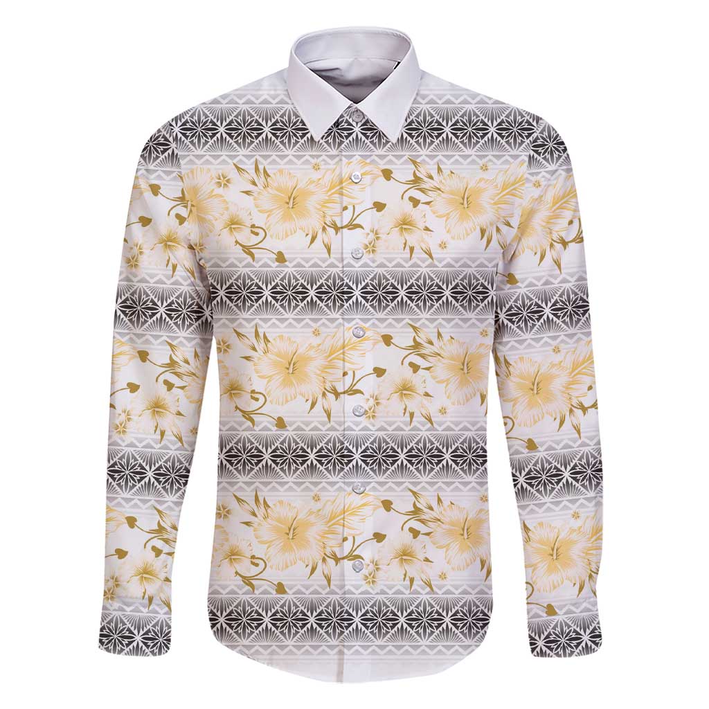 Samoa White Sunday Family Matching Short Sleeve Bodycon Dress and Hawaiian Shirt Samoan Tapa Yellow Hibiscus - Polynesian Pride