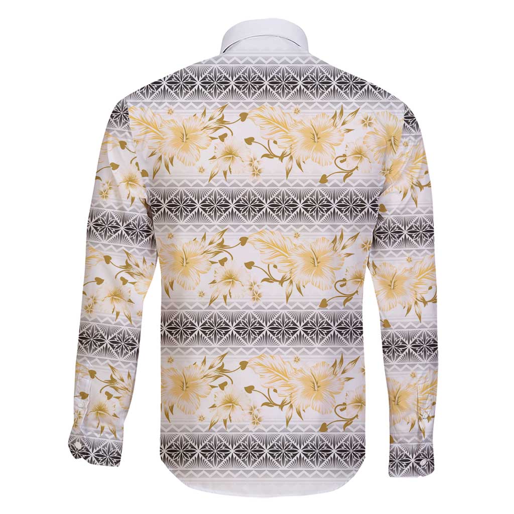 Samoa White Sunday Family Matching Short Sleeve Bodycon Dress and Hawaiian Shirt Samoan Tapa Yellow Hibiscus - Polynesian Pride