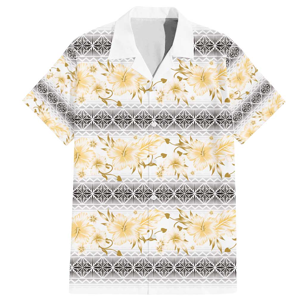 Samoa White Sunday Family Matching Tank Maxi Dress and Hawaiian Shirt Samoan Tapa Yellow Hibiscus - Polynesian Pride