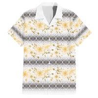 Samoa White Sunday Hawaiian Shirt Samoan Tapa Yellow Hibiscus - Polynesian Pride