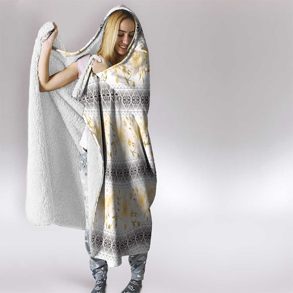 Samoa White Sunday Hooded Blanket Samoan Tapa Yellow Hibiscus - Polynesian Pride