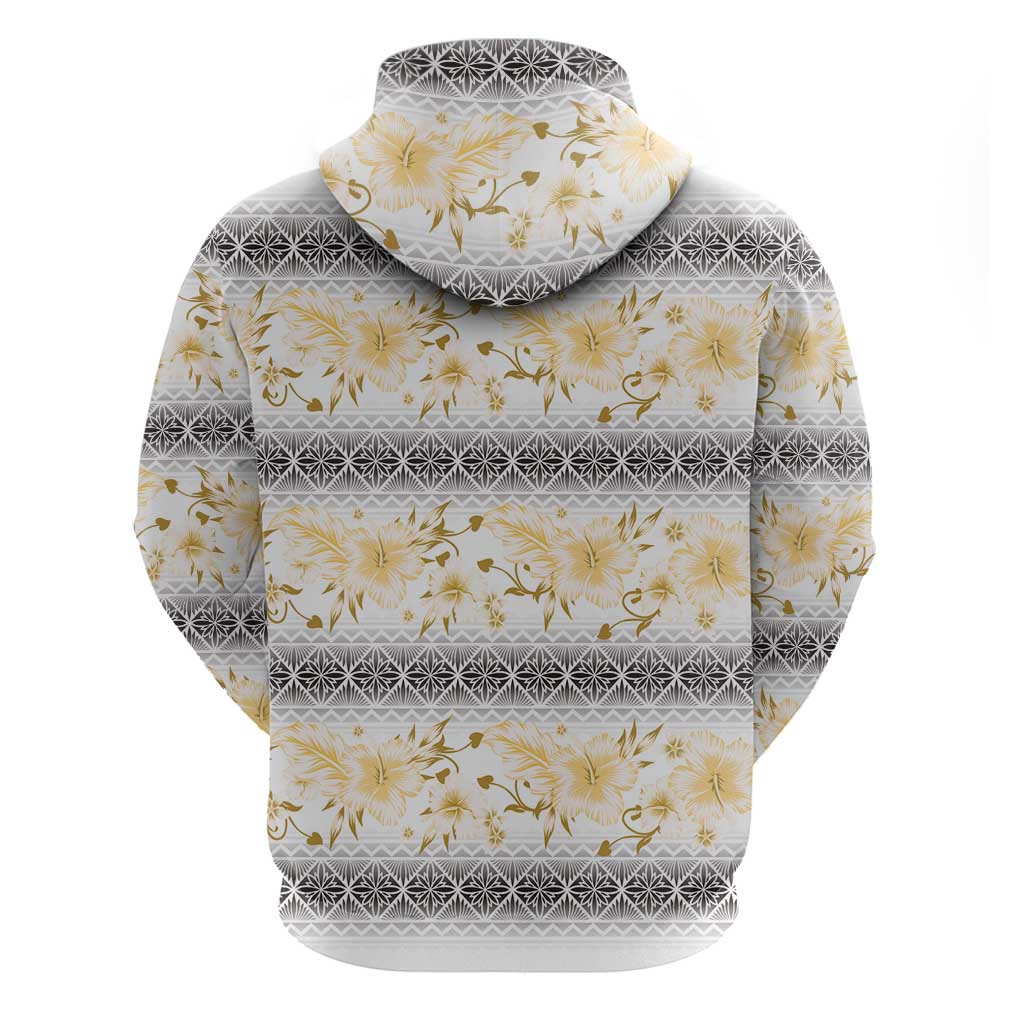 Samoa White Sunday Hoodie Samoan Tapa Yellow Hibiscus - Polynesian Pride