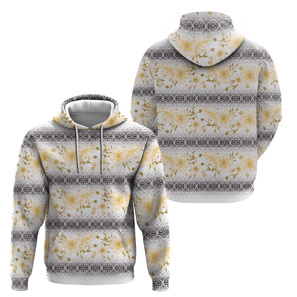 Samoa White Sunday Hoodie Samoan Tapa Yellow Hibiscus - Polynesian Pride
