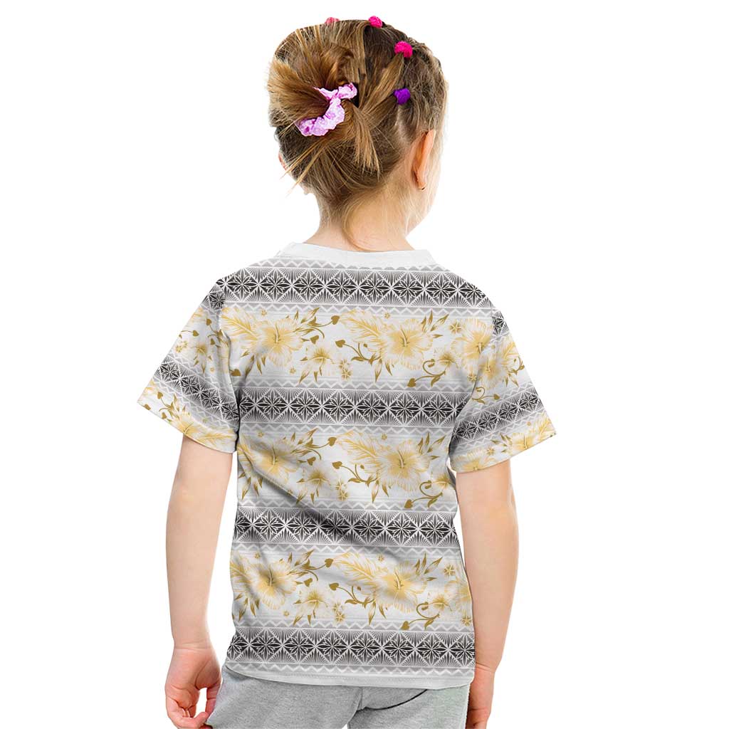 Samoa White Sunday Kid T Shirt Samoan Tapa Yellow Hibiscus - Polynesian Pride