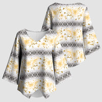 Samoa White Sunday Kimono Sleeve Blouse Samoan Tapa Yellow Hibiscus - Polynesian Pride