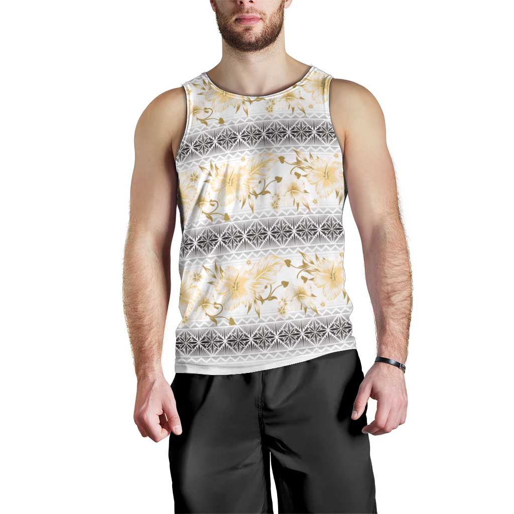 Samoa White Sunday Men Tank Top Samoan Tapa Yellow Hibiscus - Polynesian Pride