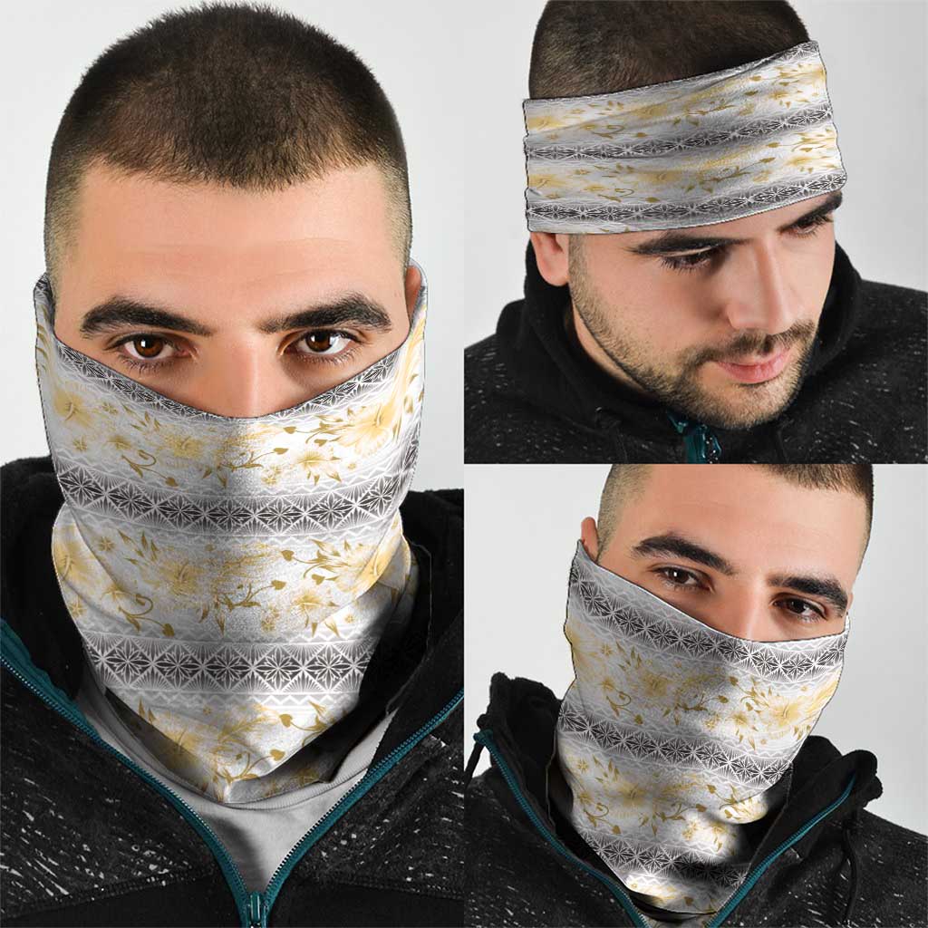 Samoa White Sunday Neck Gaiter Samoan Tapa Yellow Hibiscus - Polynesian Pride