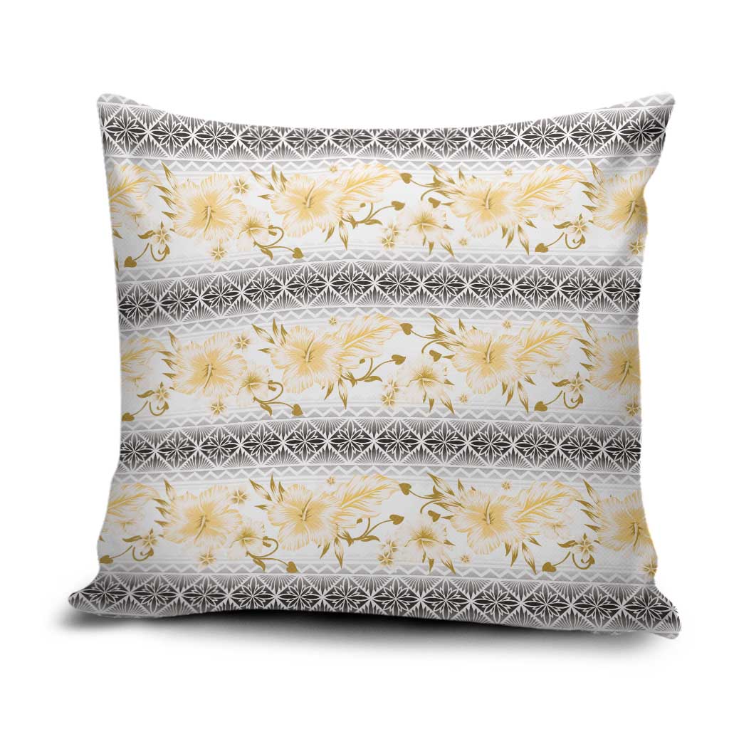 Samoa White Sunday Pillow Cover Samoan Tapa Yellow Hibiscus - Polynesian Pride