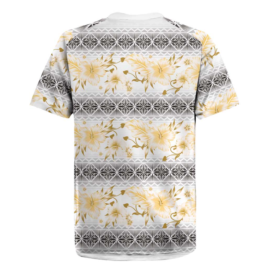 Samoa White Sunday Rugby Jersey Samoan Tapa Yellow Hibiscus - Polynesian Pride