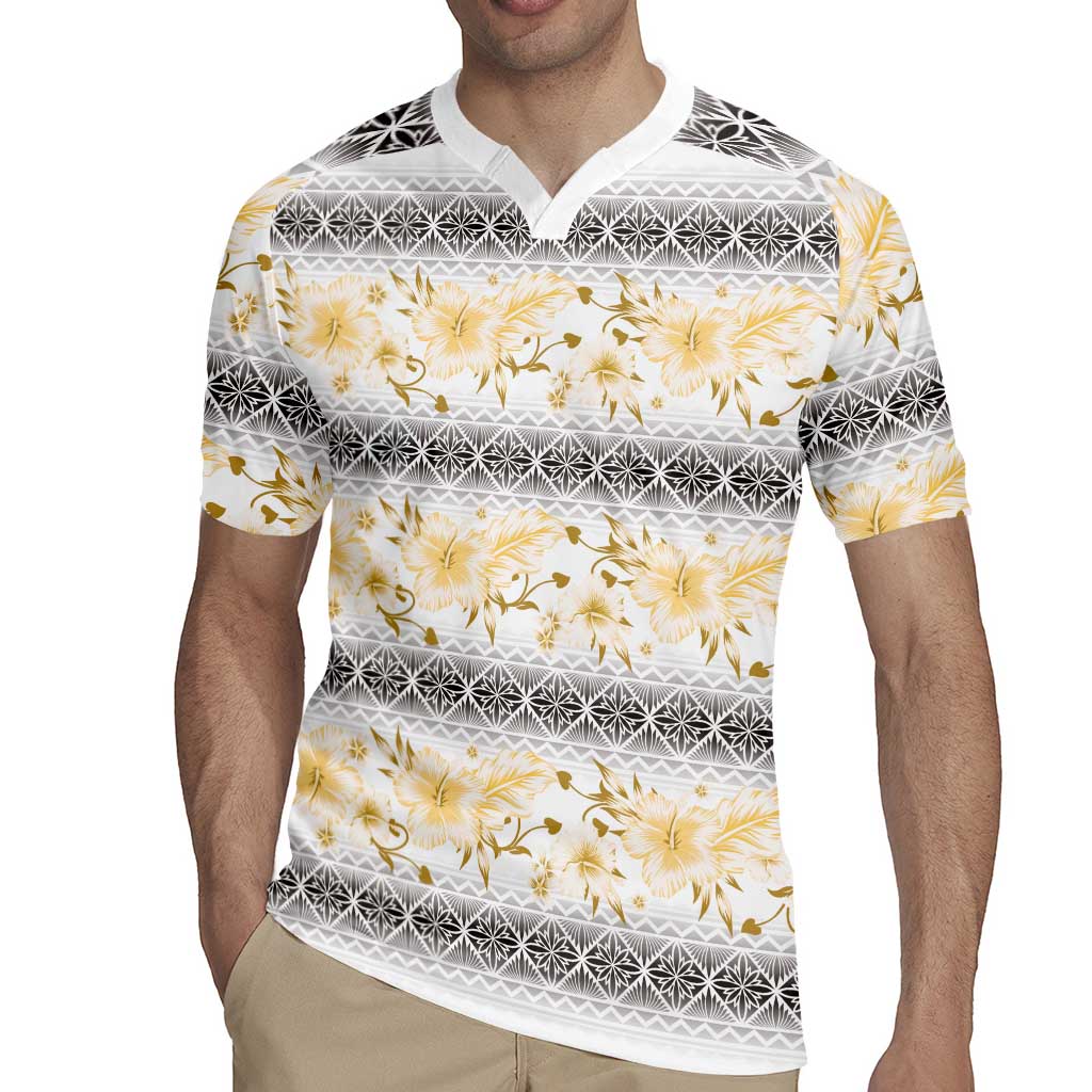 Samoa White Sunday Rugby Jersey Samoan Tapa Yellow Hibiscus - Polynesian Pride