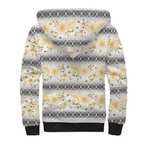 Samoa White Sunday Sherpa Hoodie Samoan Tapa Yellow Hibiscus - Polynesian Pride