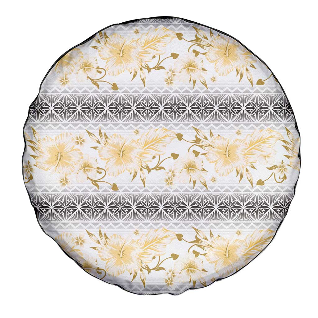 Samoa White Sunday Spare Tire Cover Samoan Tapa Yellow Hibiscus - Polynesian Pride
