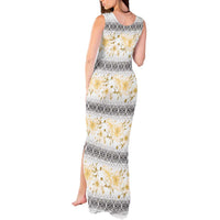 Samoa White Sunday Tank Maxi Dress Samoan Tapa Yellow Hibiscus - Polynesian Pride
