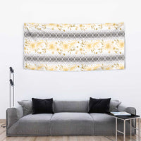 Samoa White Sunday Tapestry Samoan Tapa Yellow Hibiscus - Polynesian Pride