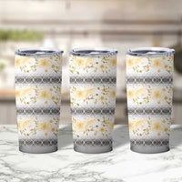 Samoa White Sunday Tumbler Cup Samoan Tapa Yellow Hibiscus - Polynesian Pride