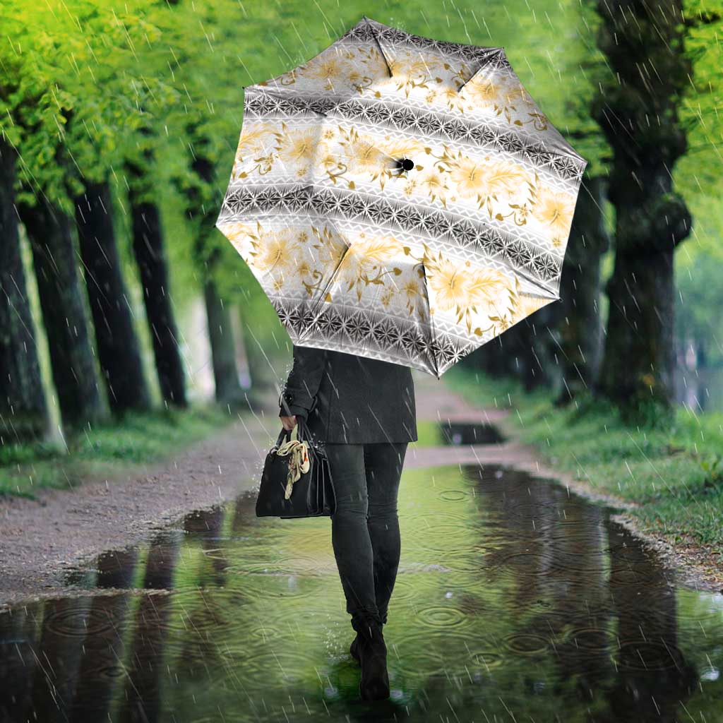 Samoa White Sunday Umbrella Samoan Tapa Yellow Hibiscus - Polynesian Pride