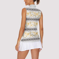 Samoa White Sunday Women Sleeveless Polo Shirt Samoan Tapa Yellow Hibiscus - Polynesian Pride