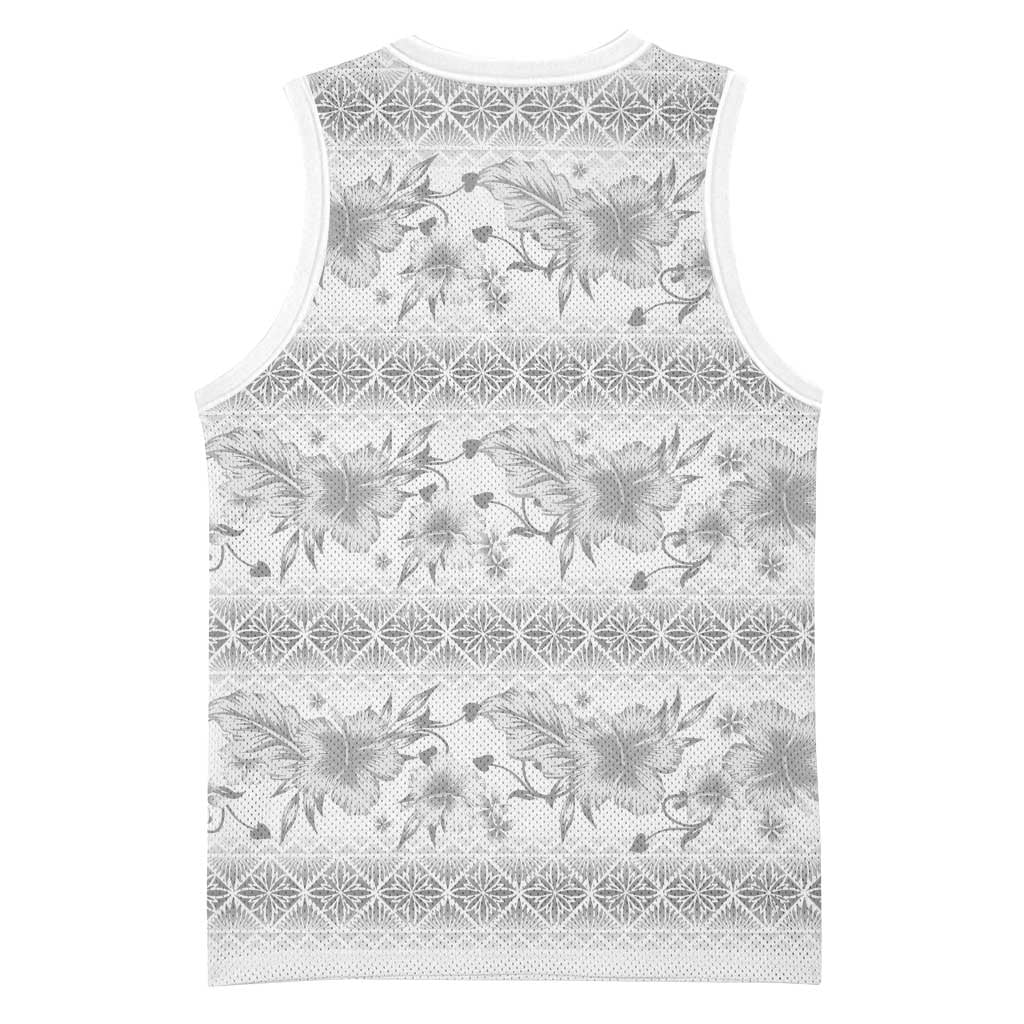 Samoa White Sunday Basketball Jersey Samoan Tapa White Hibiscus - Polynesian Pride