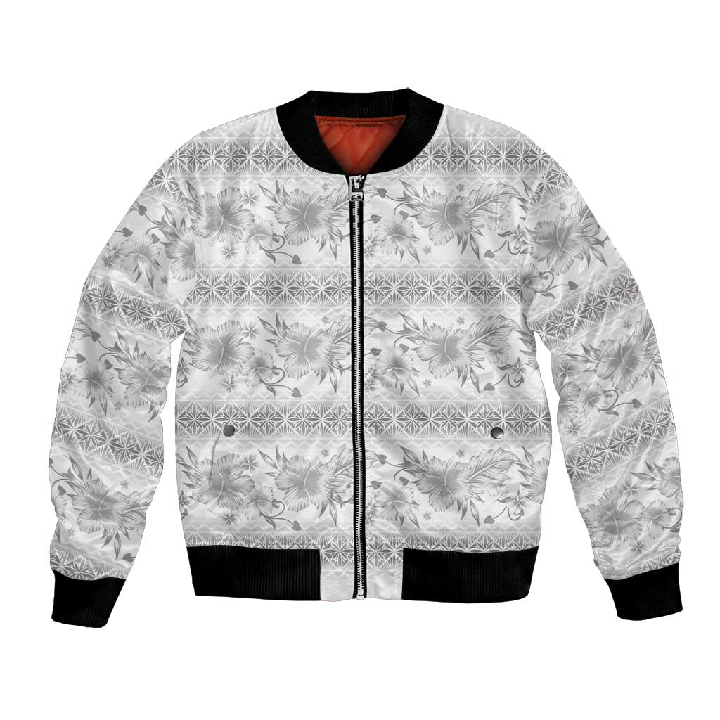 Samoa White Sunday Bomber Jacket Samoan Tapa White Hibiscus - Polynesian Pride