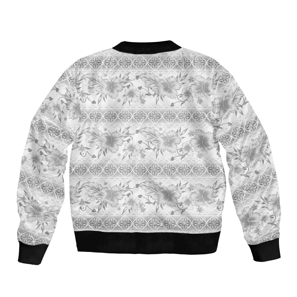 Samoa White Sunday Bomber Jacket Samoan Tapa White Hibiscus - Polynesian Pride