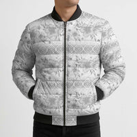 Samoa White Sunday Bomber Puffer Jacket Samoan Tapa White Hibiscus - Polynesian Pride