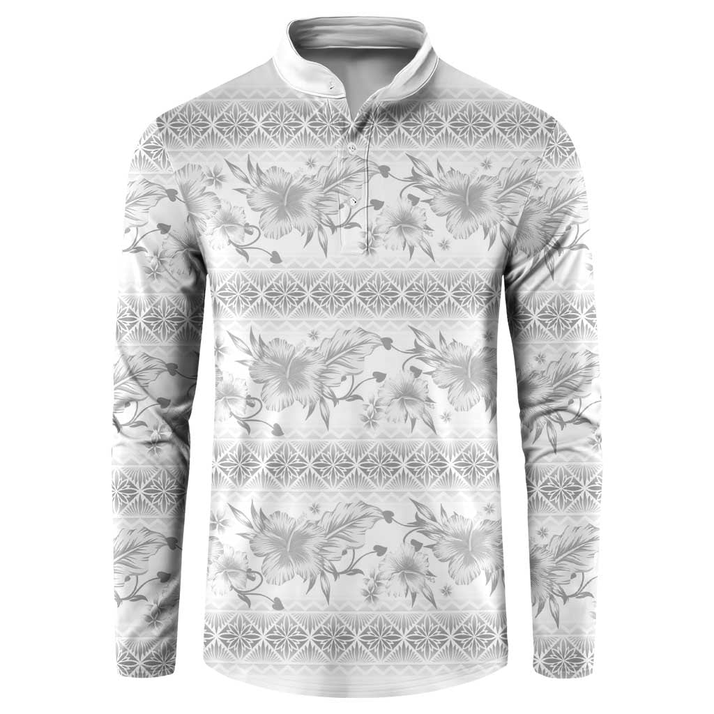 Samoa White Sunday Button Sweatshirt Samoan Tapa White Hibiscus - Polynesian Pride