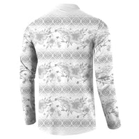 Samoa White Sunday Button Sweatshirt Samoan Tapa White Hibiscus - Polynesian Pride