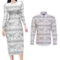 Samoa White Sunday Couples Matching Long Sleeve Bodycon Dress and Long Sleeve Button Shirt Samoan Tapa White Hibiscus - Polynesian Pride