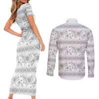 Samoa White Sunday Couples Matching Short Sleeve Bodycon Dress and Long Sleeve Button Shirt Samoan Tapa White Hibiscus - Polynesian Pride