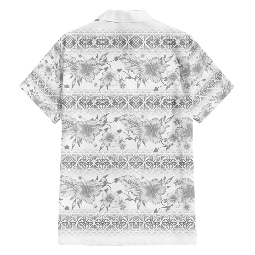 Samoa White Sunday Family Matching Long Sleeve Bodycon Dress and Hawaiian Shirt Samoan Tapa White Hibiscus - Polynesian Pride