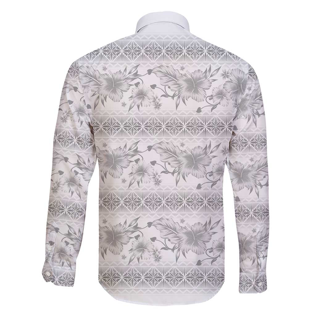 Samoa White Sunday Family Matching Long Sleeve Bodycon Dress and Hawaiian Shirt Samoan Tapa White Hibiscus - Polynesian Pride