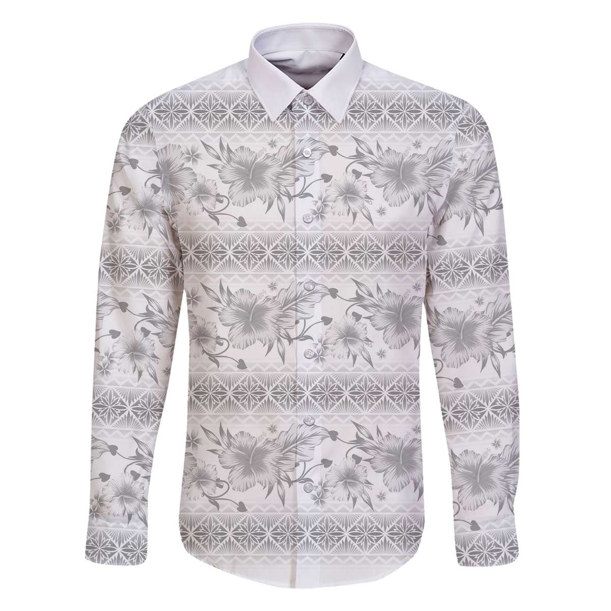 Samoa White Sunday Family Matching Off The Shoulder Long Sleeve Dress and Hawaiian Shirt Samoan Tapa White Hibiscus - Polynesian Pride