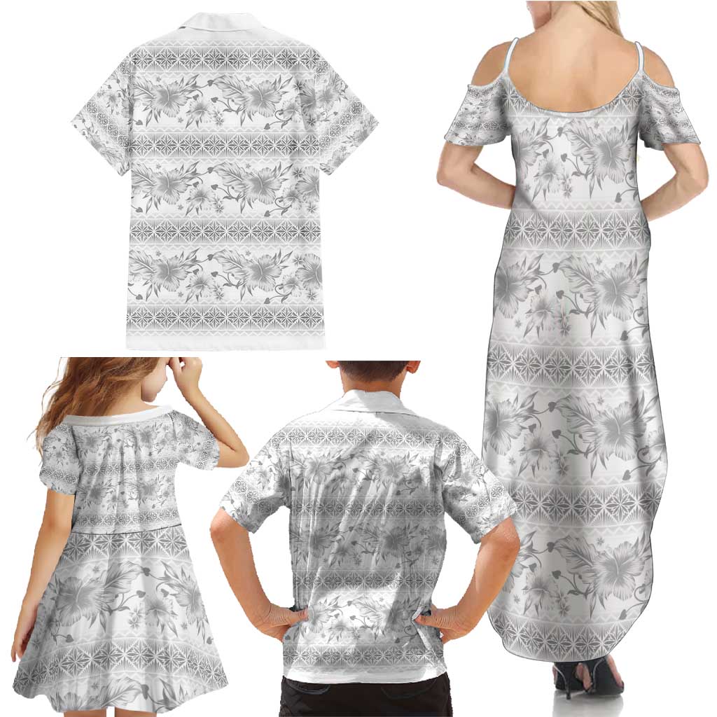 Samoa White Sunday Family Matching Summer Maxi Dress and Hawaiian Shirt Samoan Tapa White Hibiscus - Polynesian Pride
