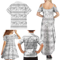 Samoa White Sunday Family Matching Summer Maxi Dress and Hawaiian Shirt Samoan Tapa White Hibiscus - Polynesian Pride